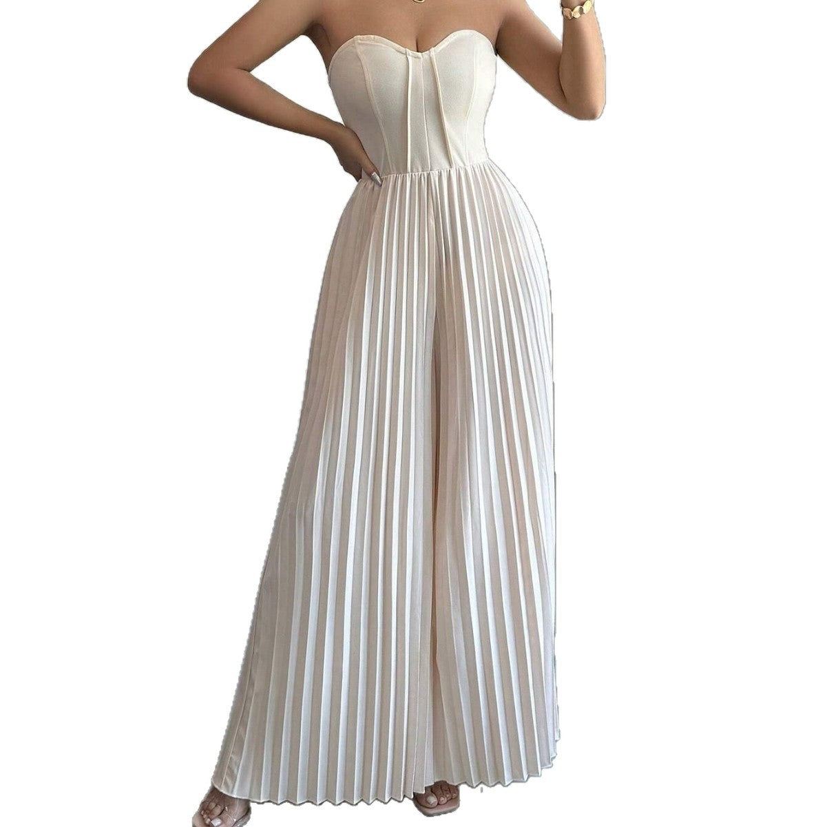 Strapless Slim Fit Jumpsuit With Waist Cinching Silhouette