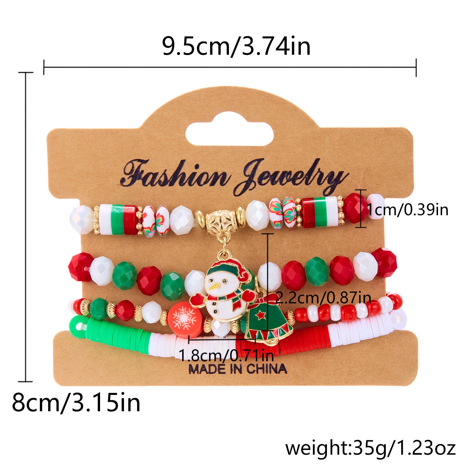 4-Piece Christmas Stacked Beaded Charm Bracelet Set in Assorted Styles-Style 3-Theone Apparel
