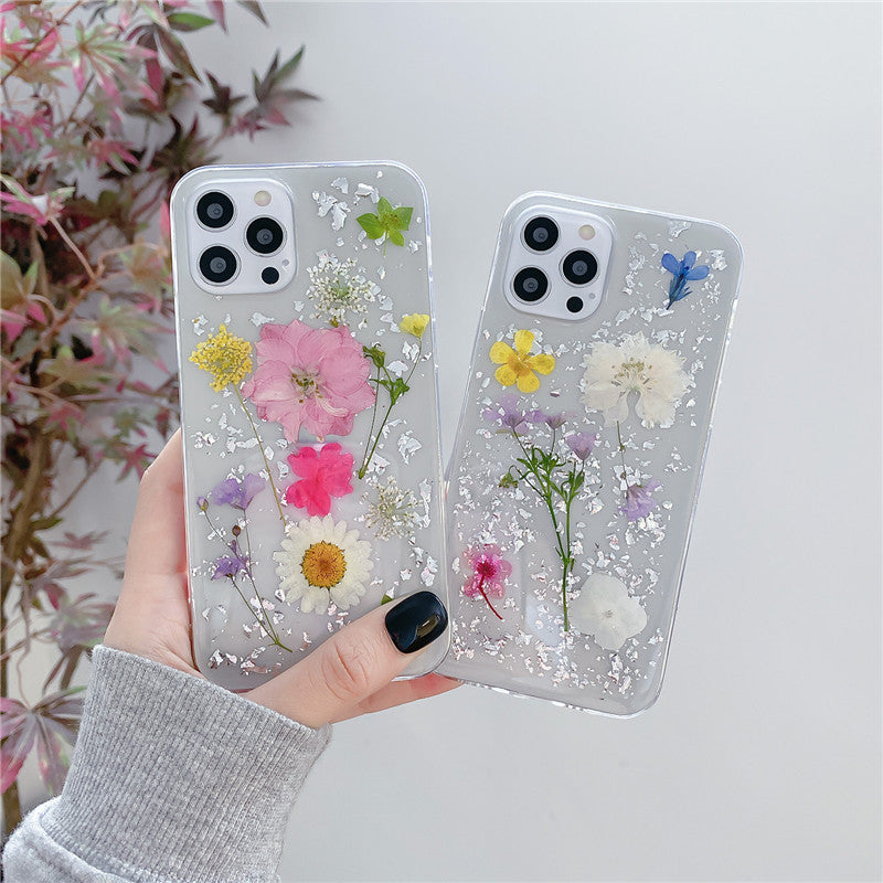 Clear TPU Floral Silver Foil Protective Phone Case For iPhone