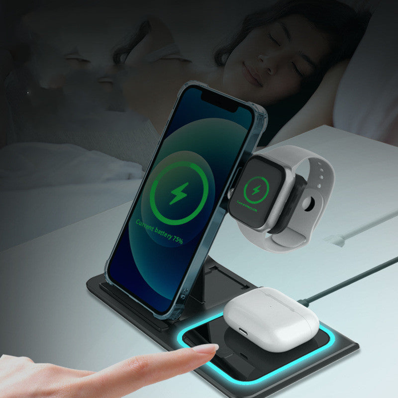 Foldable Three?in?One Wireless Charger With Ambient Lighting And Dual Coils