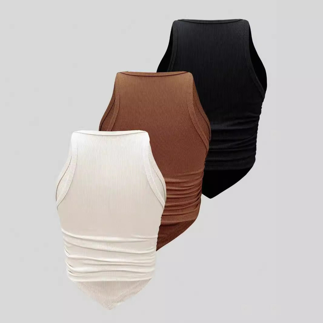 Solid Color Halter Cinched Fit Short-Length Casual Tank Top (3pcs)