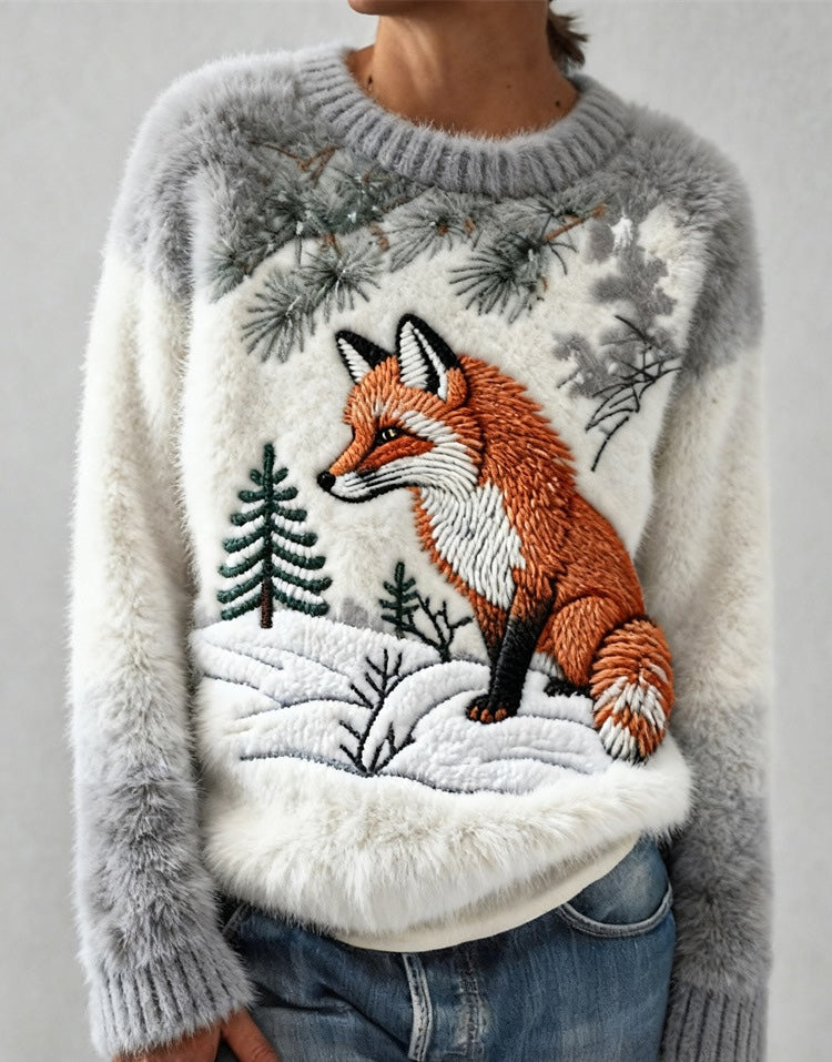 3D Christmas Print Flannel Crewneck Hoodie With Regular Fit