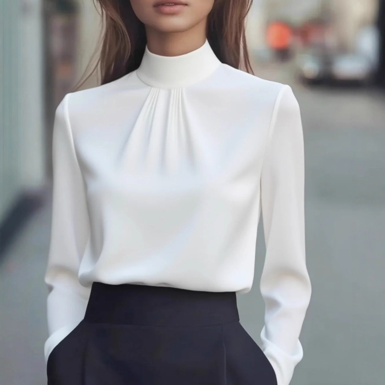 Women's Elegant Solid-Color Long-Sleeve Shirt For Everyday Outfits