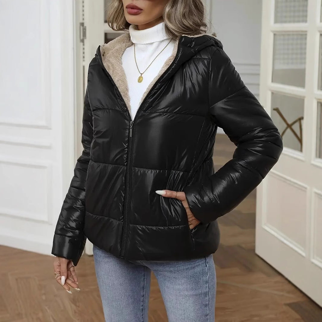 Women's Lamb Wool Padded Short Coat Warm Casual Jacket