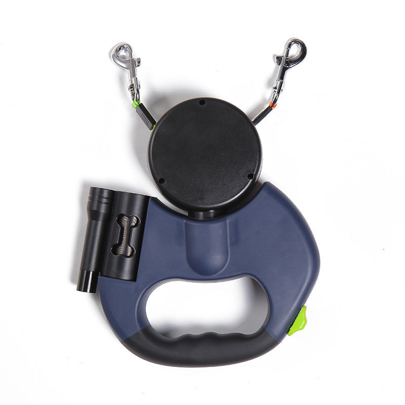 Retractable Reflective Dual Dog Leash With LED Lights