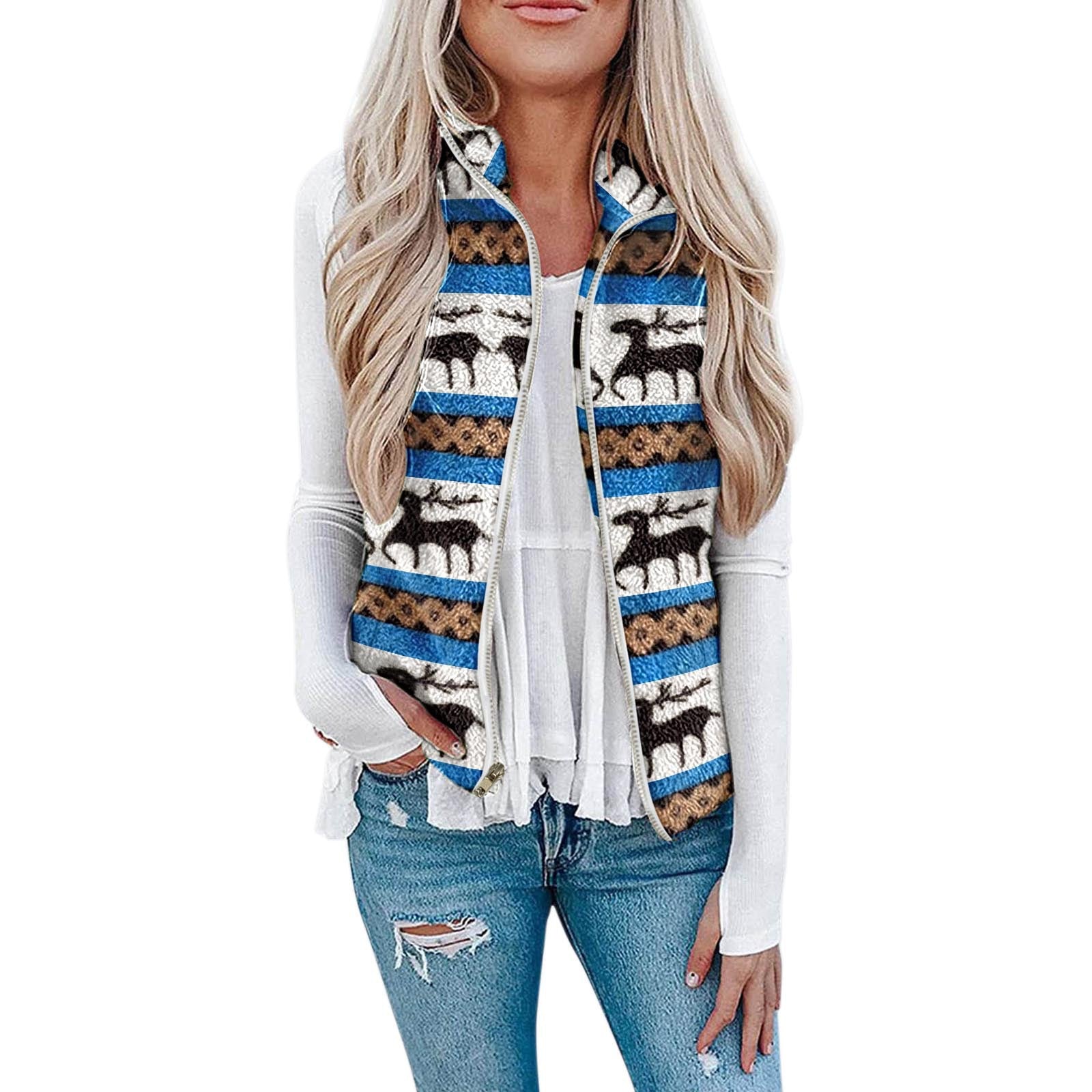 Women's Christmas Plush Vest Holiday Printed Cozy Layering Top