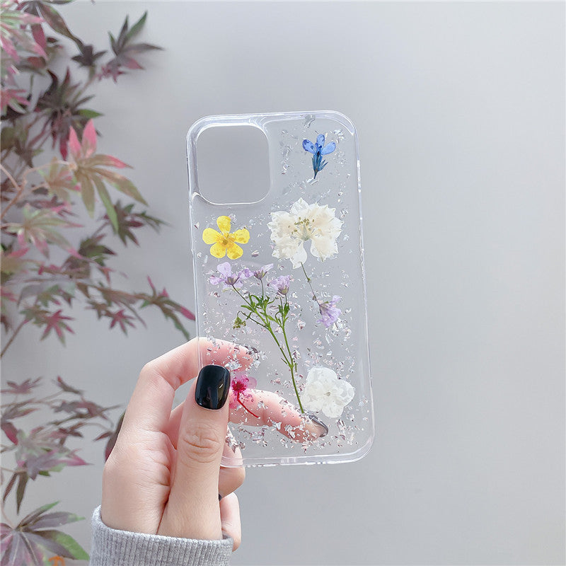 Clear TPU Floral Silver Foil Protective Phone Case For iPhone