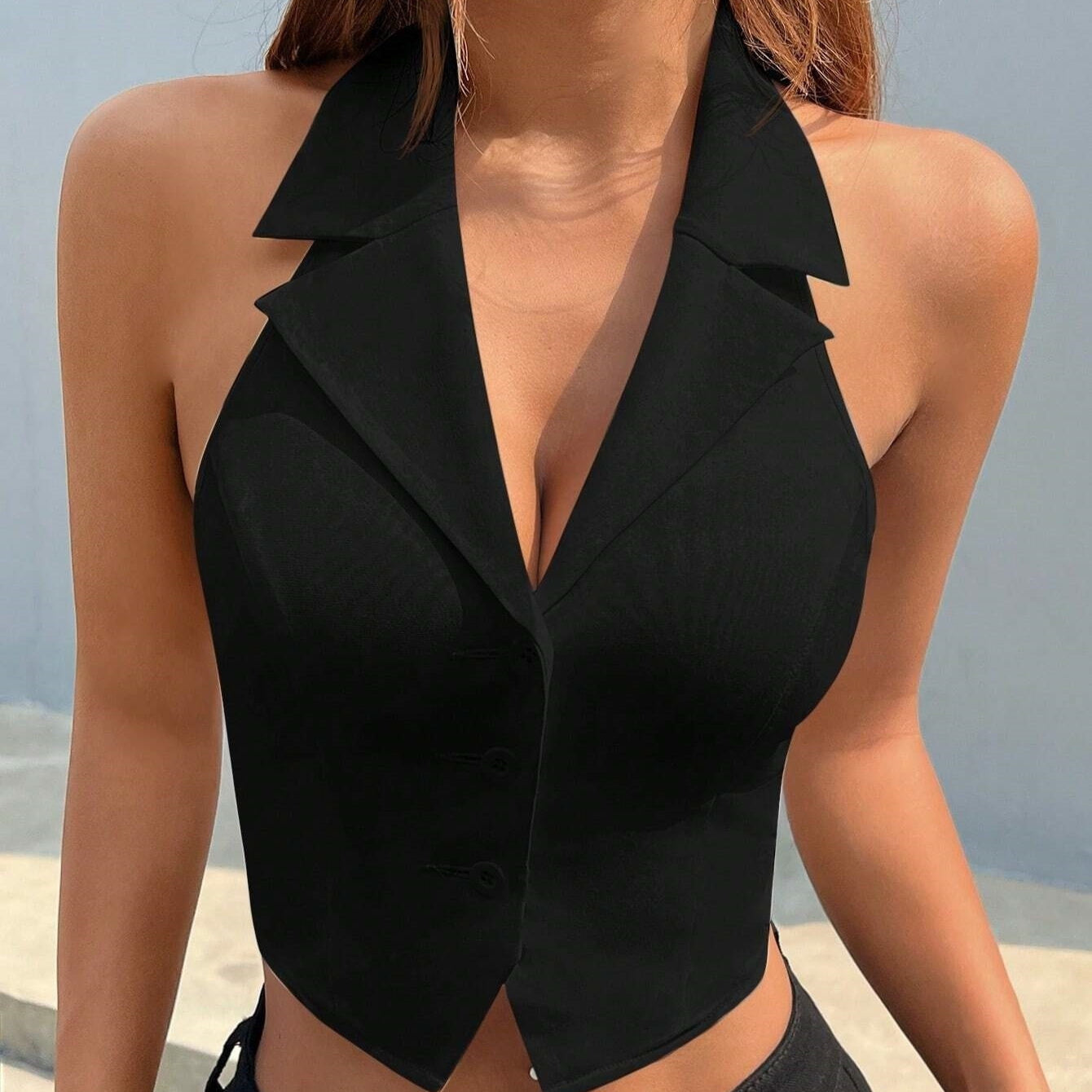V-Neck Backless Slim Fit Sleeveless Halter Vest Top