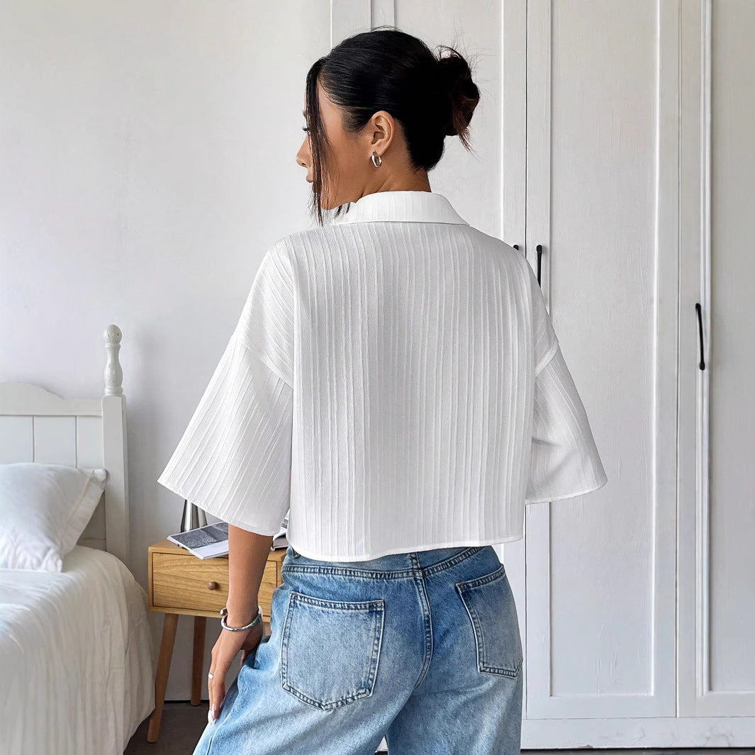 Elegant White Short Sleeve Blouse For Women