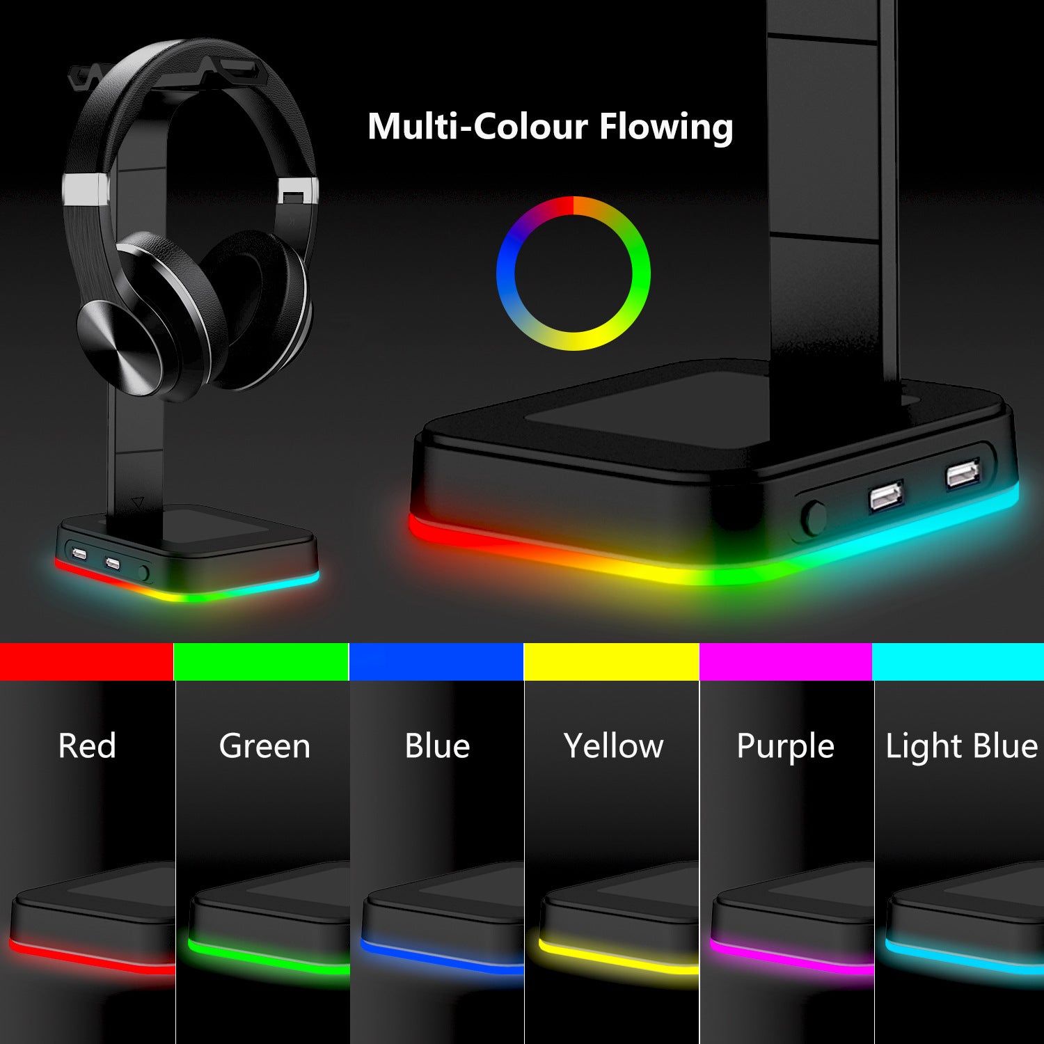 RGB Color?Changing Gaming Headset Stand With USB Power