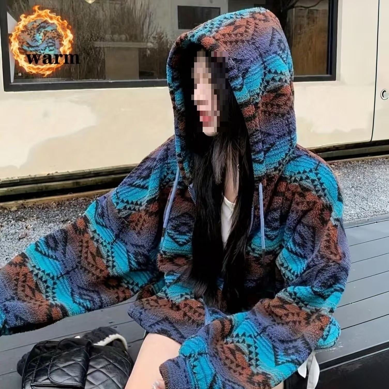 Reversible Color-Block Fleece Jacket With Printed Pattern For Comfort