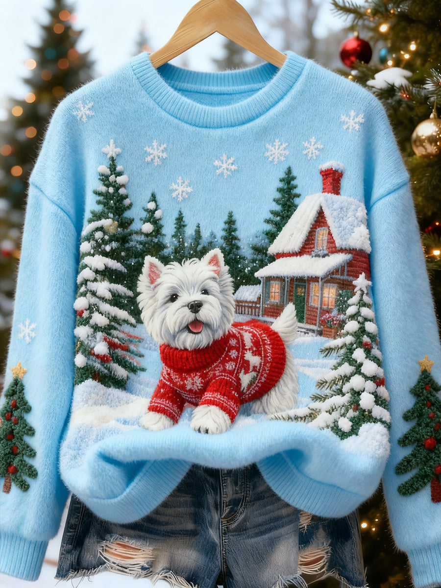 Digital Print Christmas Crew Neck Sweatshirt With Regular Fit