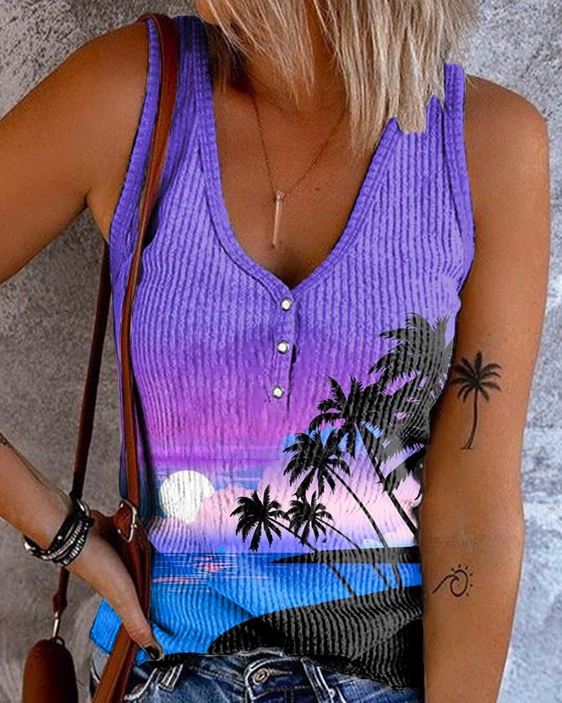 Elegant Sleeveless Printed Tank Top For Everyday Casual Wear