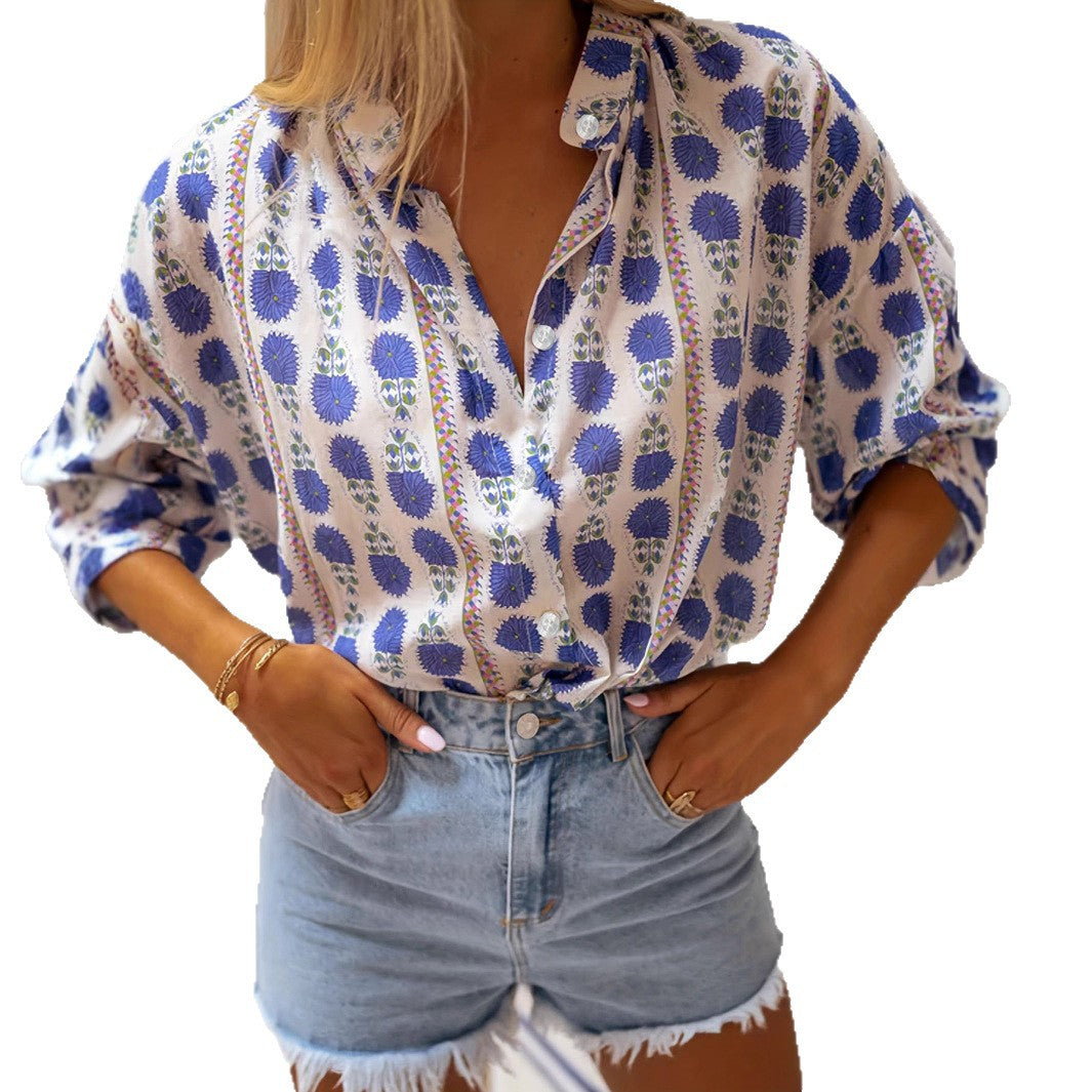 Women's Printed Loose Fit Long Sleeve Casual Everyday Shirt