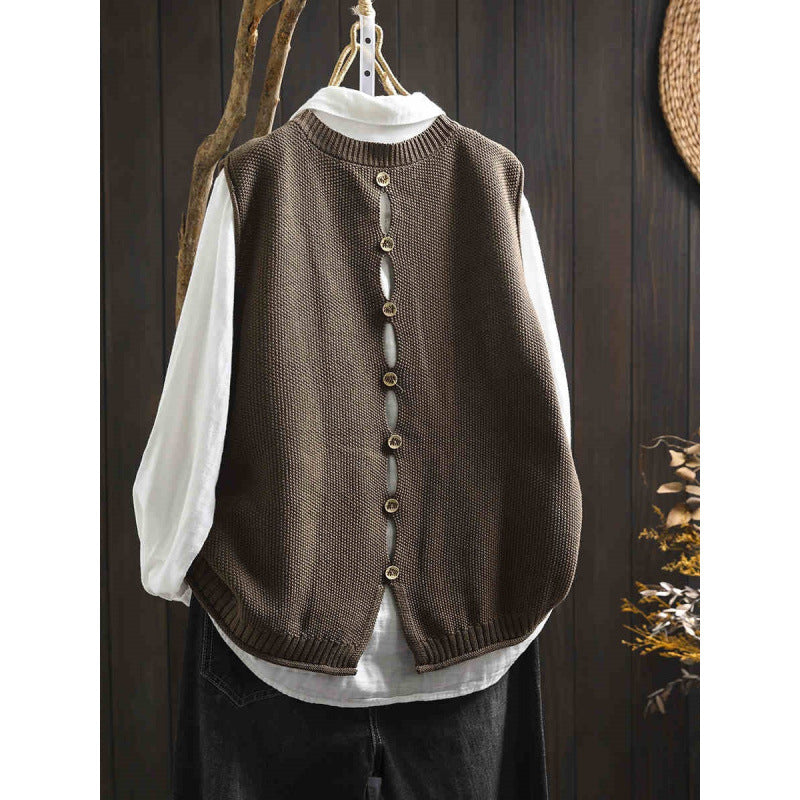 Back-Button Loose Fit Viscose Knit Sleeveless Commuter Vest