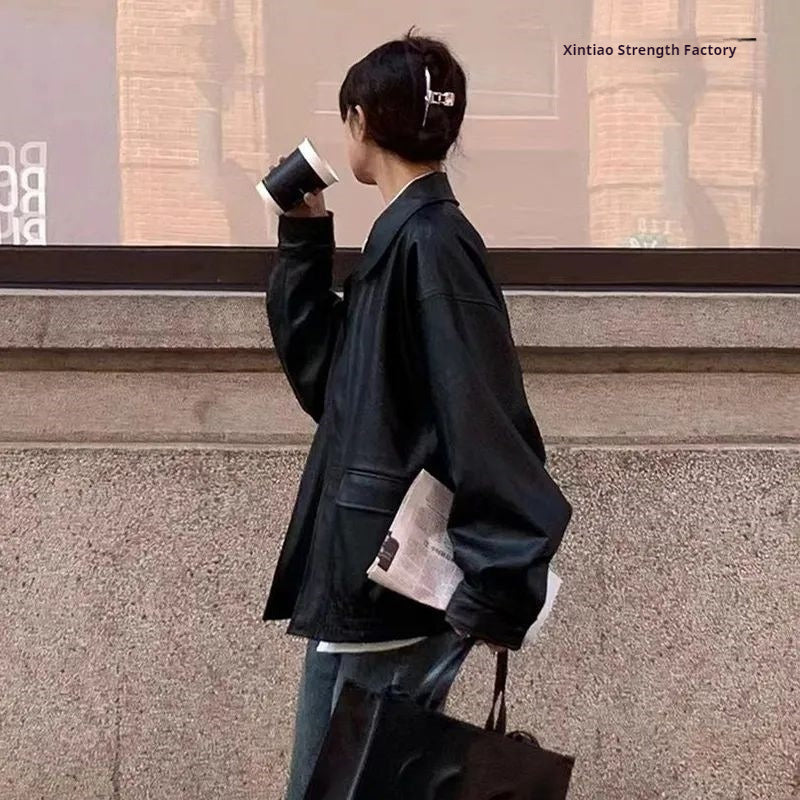American Retro Loose Motorcycle Jacket For Women
