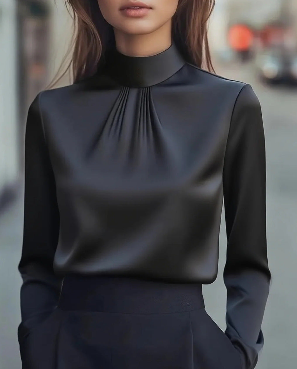Women's Elegant Solid-Color Long-Sleeve Shirt For Everyday Outfits