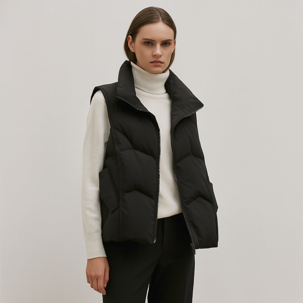 Women's Simple Short Down Vest Lightweight Layering Piece