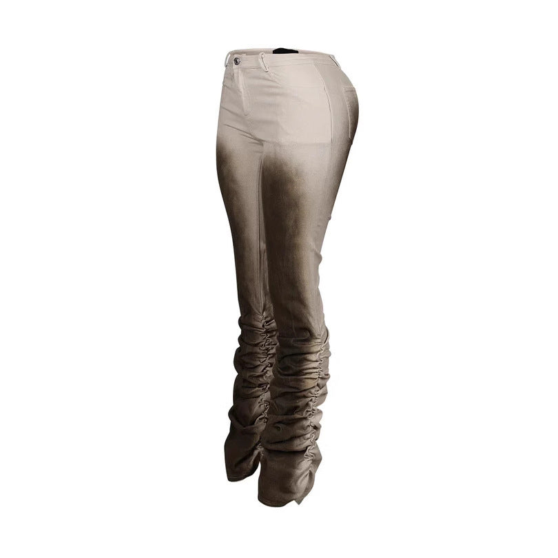 Slim Fit Retro Stacked Pants With Distressed Streetwear Style