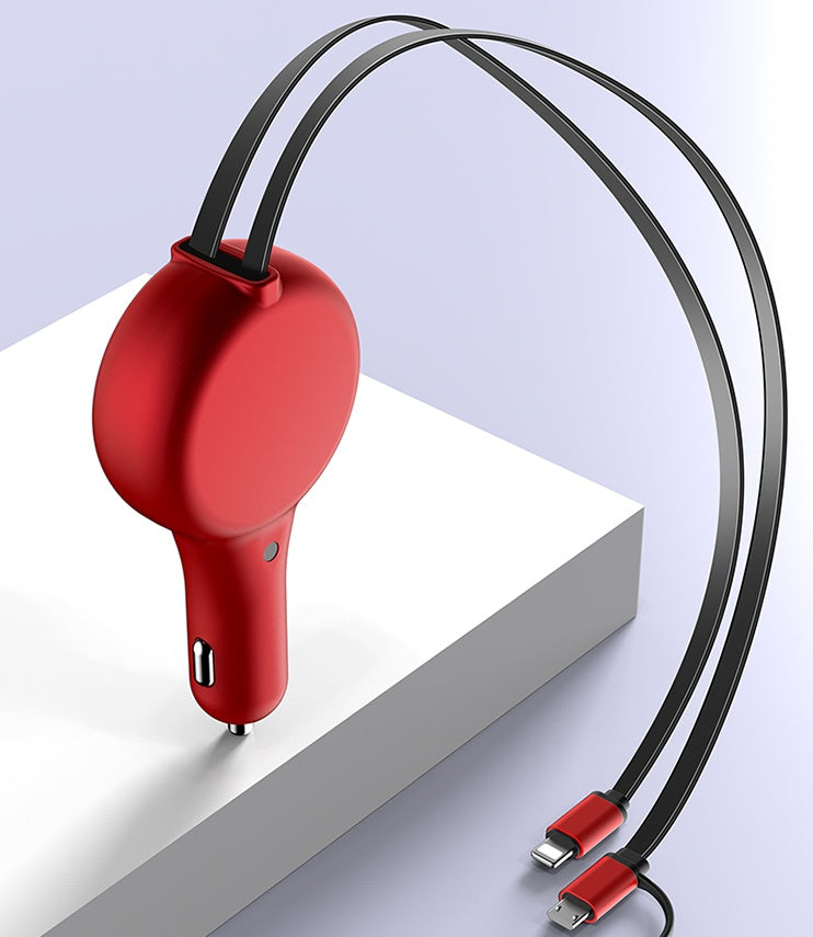 Retractable Dual?Cable Car Fast Charger With QC3.0 And PD Output