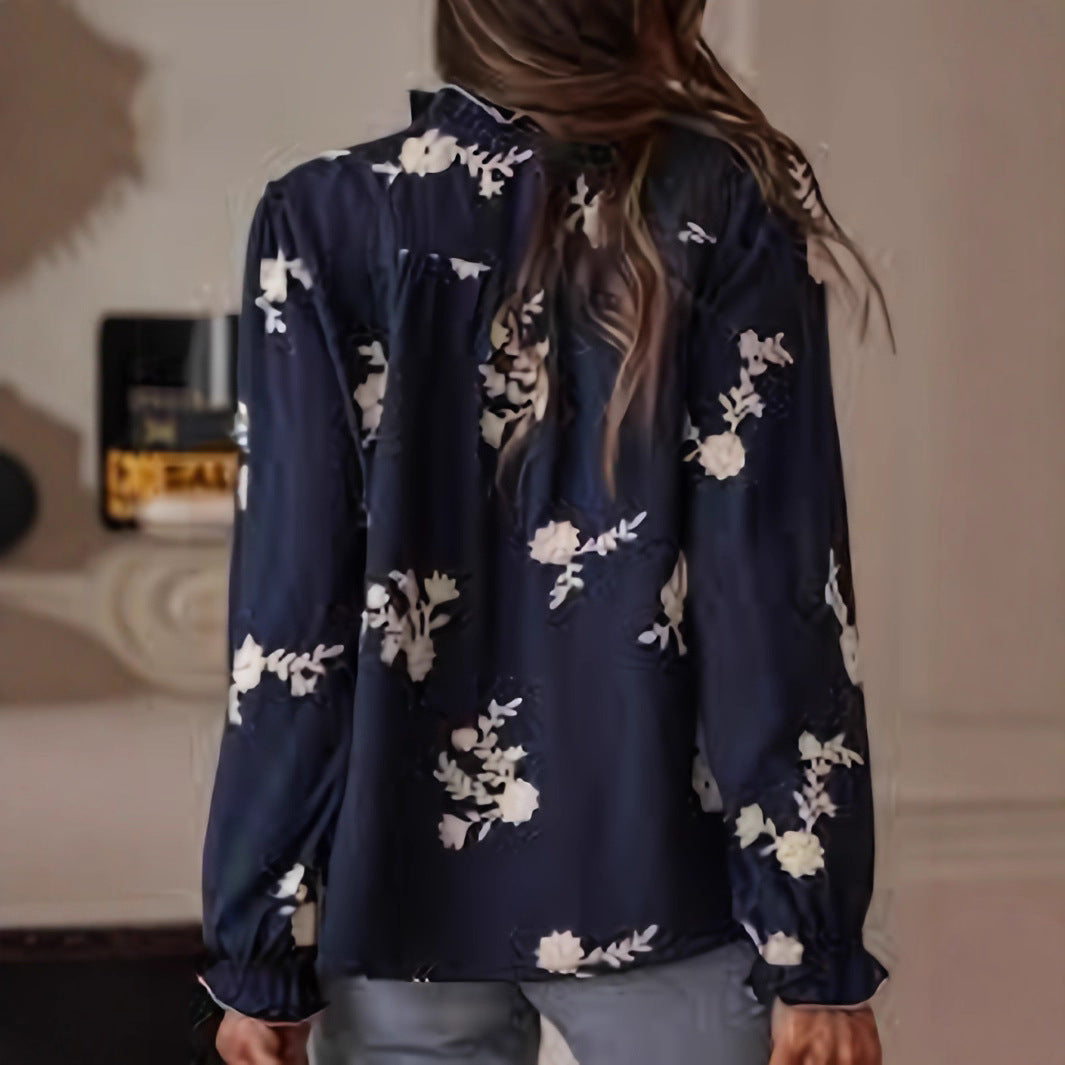 Women's Embroidered Chiffon Long Sleeve Elegant Western Style Blouse