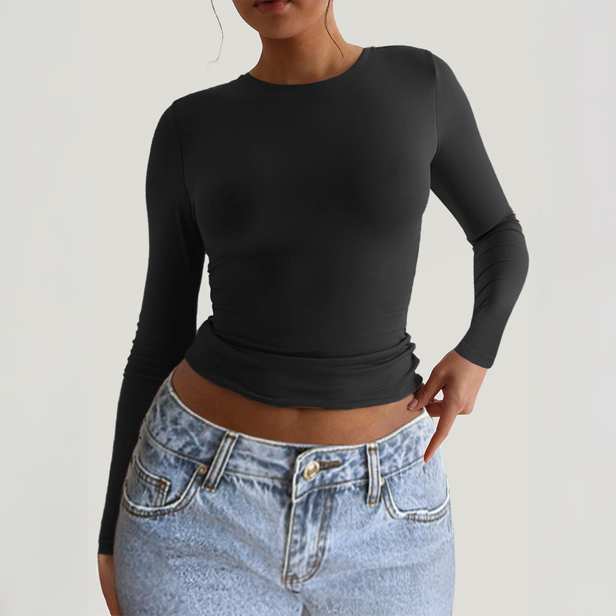 Slim Fit Long Sleeve Solid Color Wrinkle-Resistant Knit Base Top