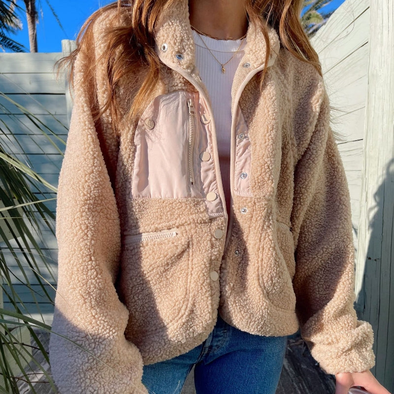Plush Lamb Wool Short Cardigan Coat Women's Cozy Jacket