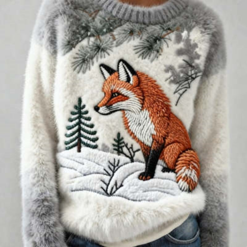 3D Christmas Print Flannel Crewneck Hoodie With Regular Fit
