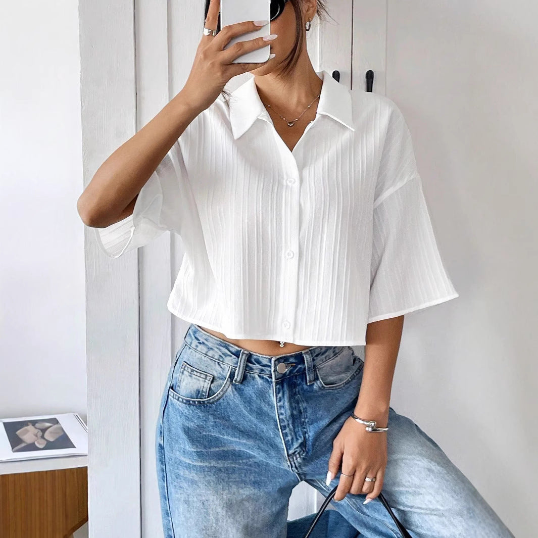 Elegant White Short Sleeve Blouse For Women