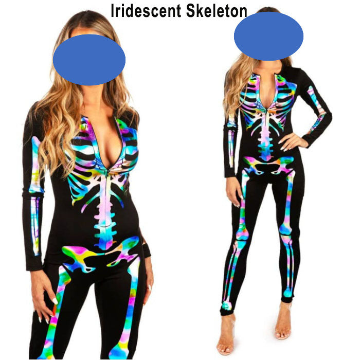 Skeleton Print Tight Fit Jumpsuit With Long Sleeves