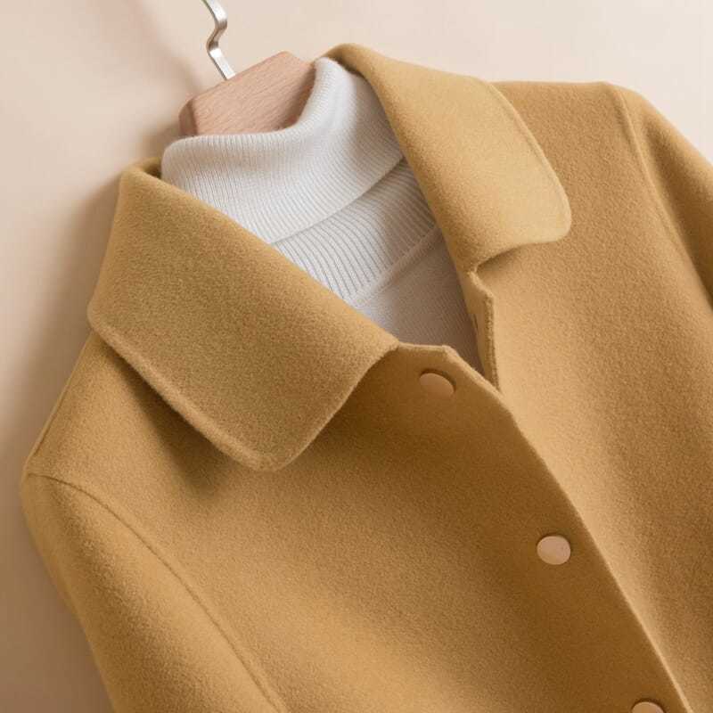 Double Sided Wool Blend Mid Length Elegant Coat For Petite Women