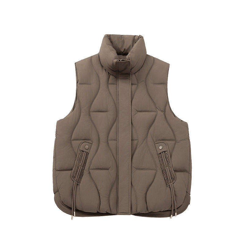 Short Quilted Cotton Padded Vest With Pockets For Women