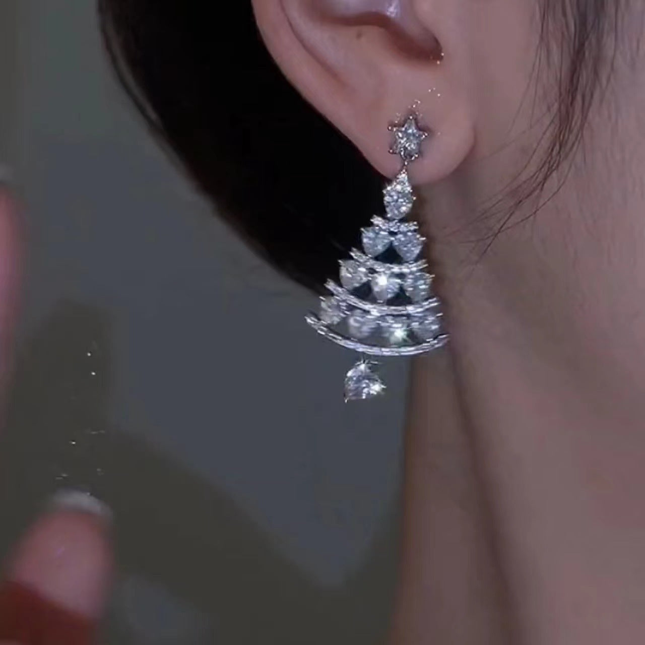 Women's Tiered Christmas Tree Dangle Earrings with Stud Back