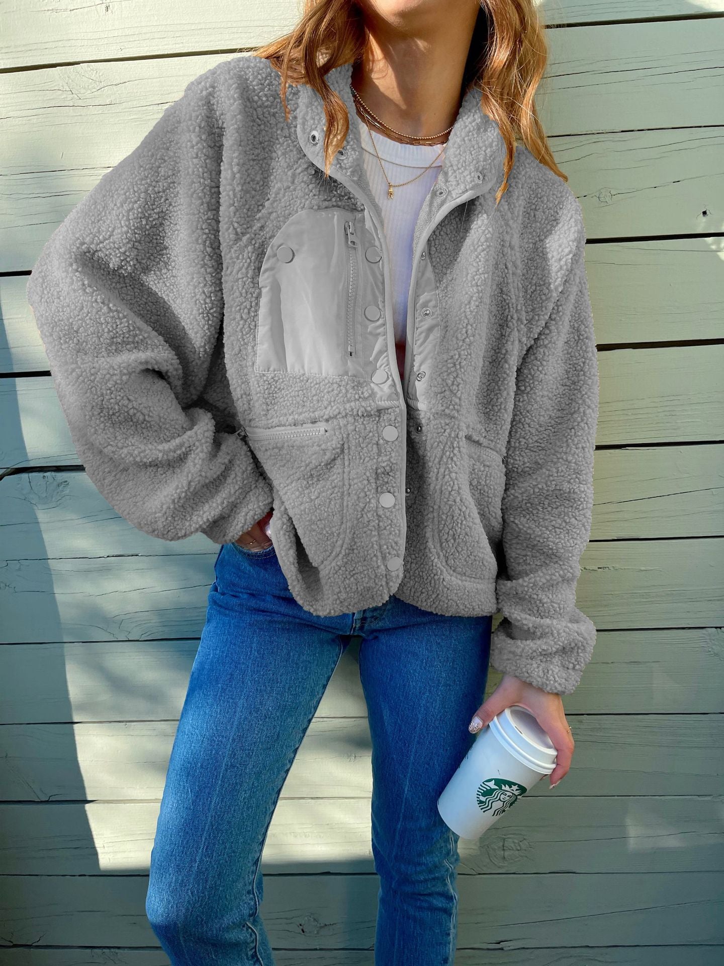 Plush Lamb Wool Short Cardigan Coat Women's Cozy Jacket