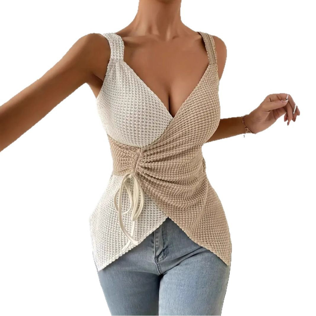 V?Neck Sleeveless Loose Fit Casual Polyester Summer Top