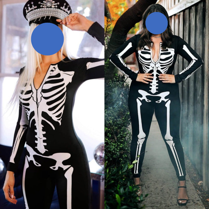 Skeleton Print Tight Fit Jumpsuit With Long Sleeves