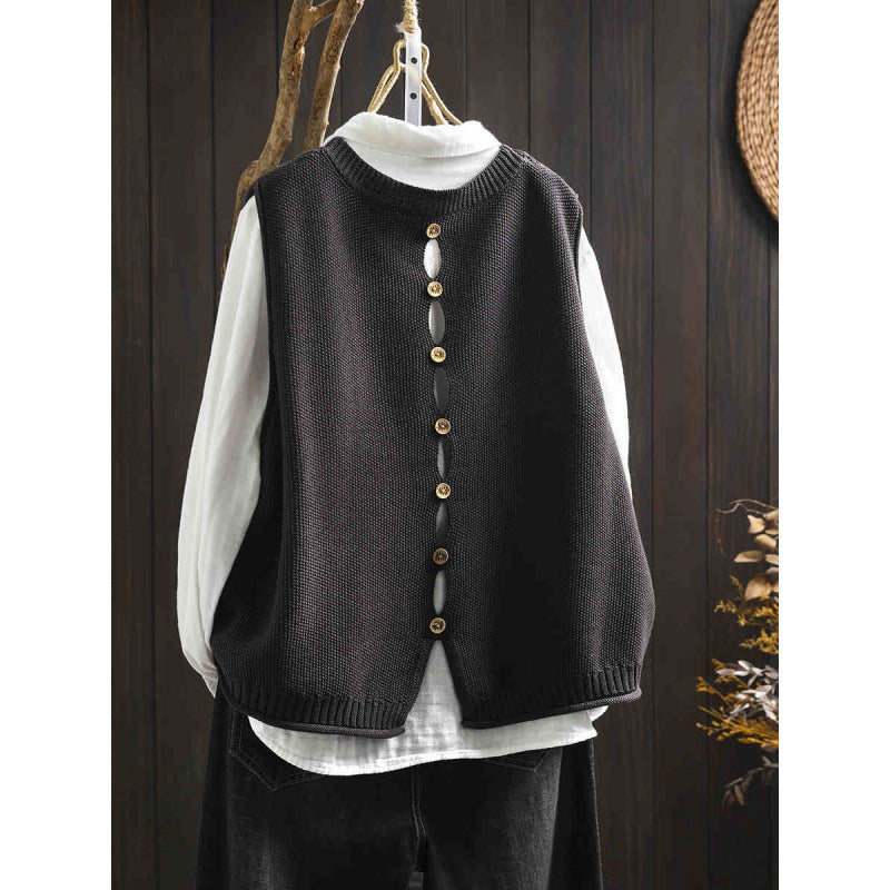 Back-Button Loose Fit Viscose Knit Sleeveless Commuter Vest