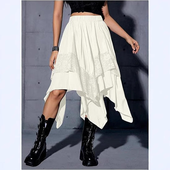 Renaissance Tiered Mid Length Pleated Skirt With Asymmetrical Hem