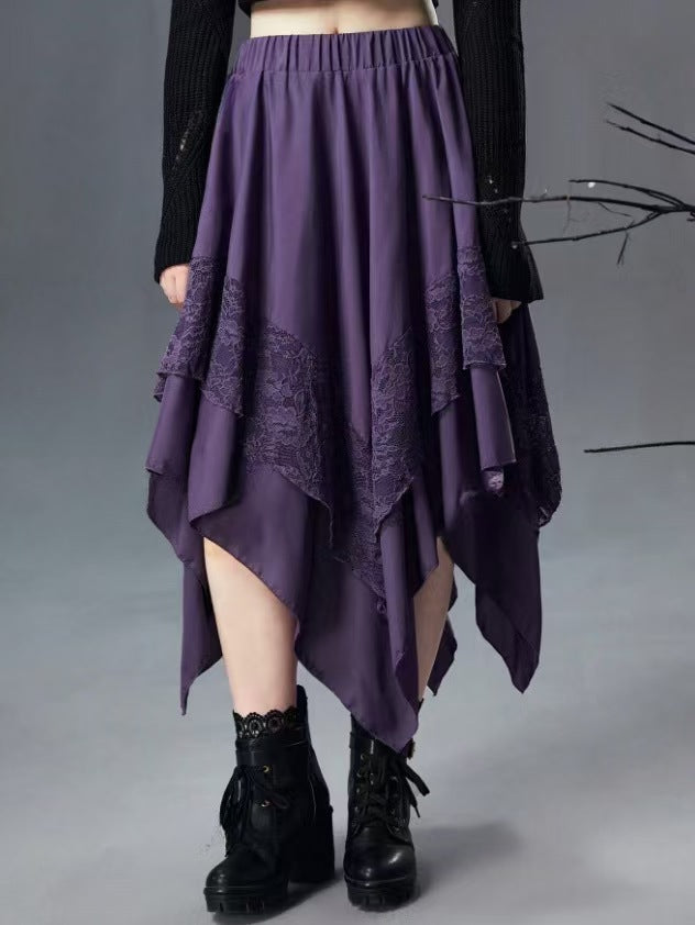 Renaissance Tiered Mid Length Pleated Skirt With Asymmetrical Hem