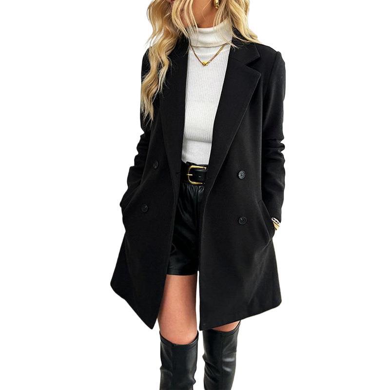 Slim-Fit Mid-Length Wool-Effect Trench Coat For Plus Sizes And Mature