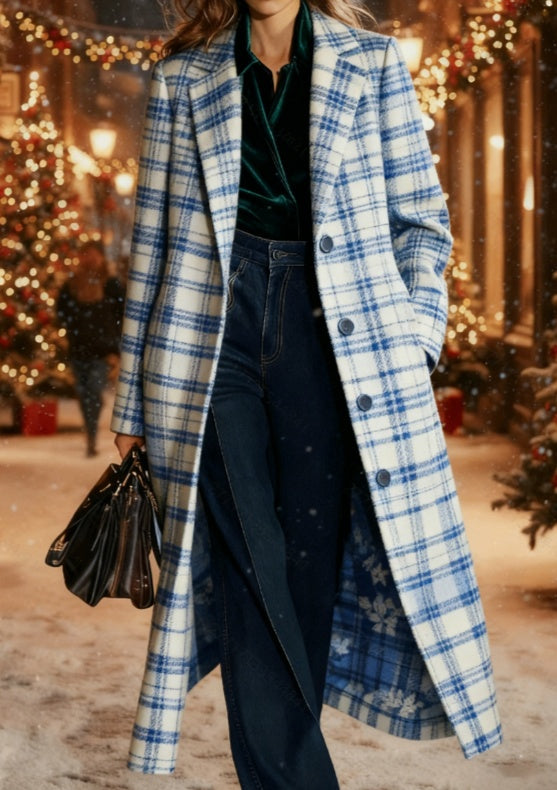 Plaid Retro Long Wool Coat For Women Casual
