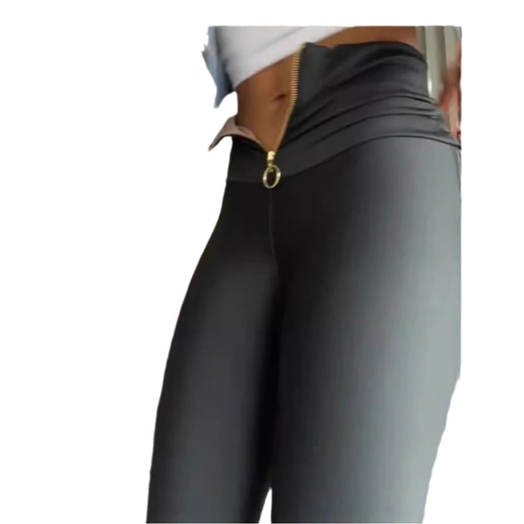 High-Waist Slim Fit Zipper Compression Pants For Everyday Shaping
