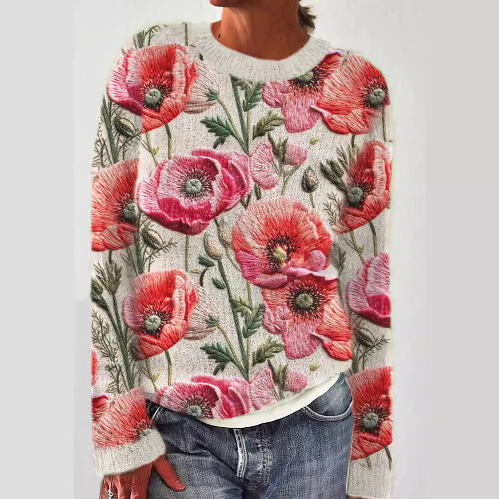 3D Print Round Neck Pullover Top For Women