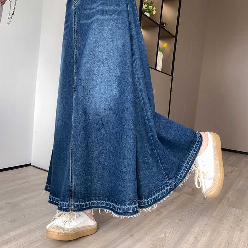 High Waisted Slim Fit Denim Midi Skirt With Draped Detail