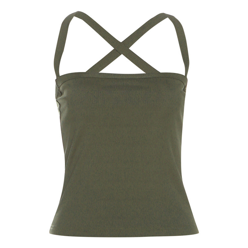 Slim Fit Double Strap Open Back Ultra-Short Sleeveless Crop Top
