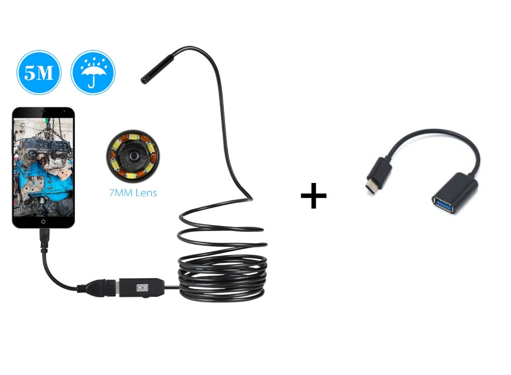 7mm Waterproof USB Endoscope With 6 LEDs And 5M Cable