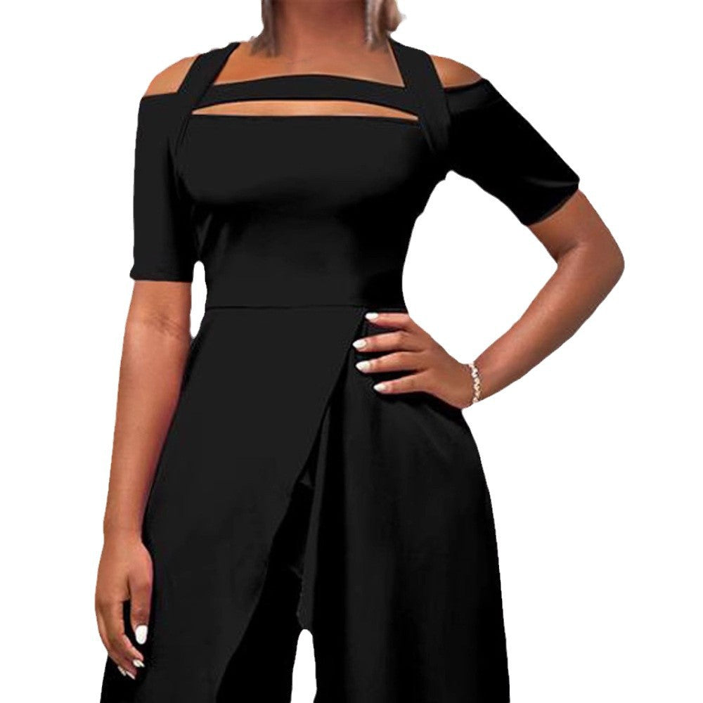 Off Shoulder Wide Leg Jumpsuit With Elegant Three Quarter Sleeves