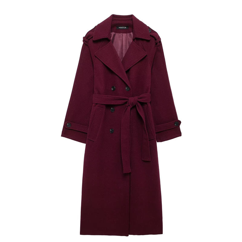 British Double-Breasted Long Wool Coat Women's Classic Overcoat
