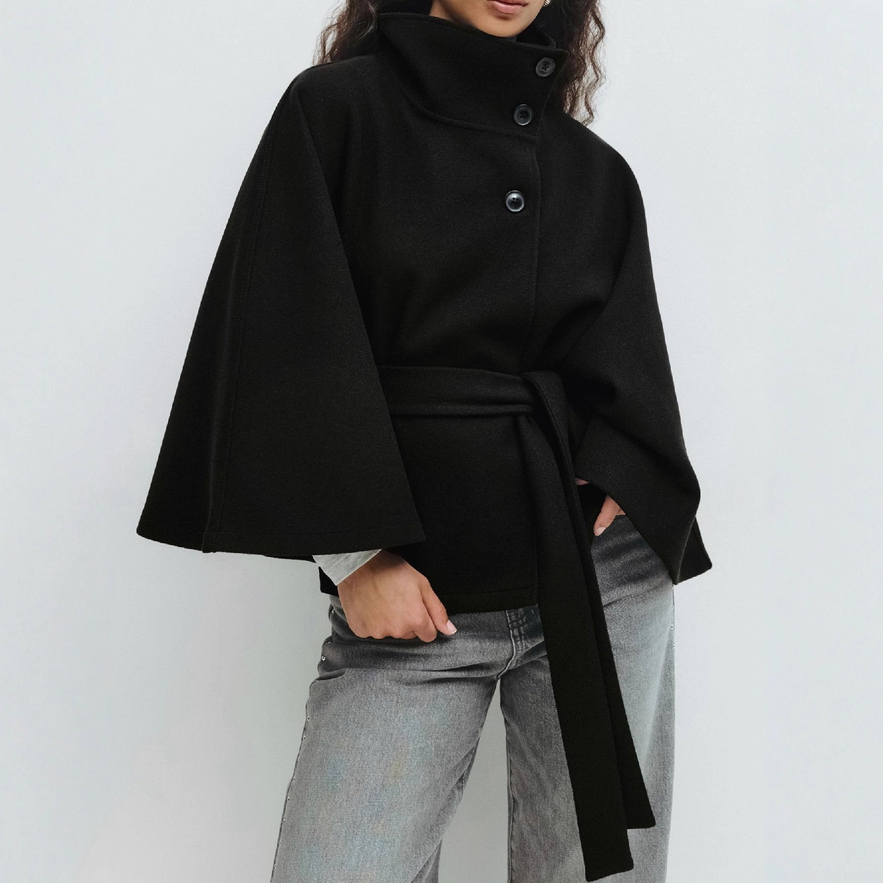 Stand-Collar Solid Trench Coat For Women In Neutral Colors