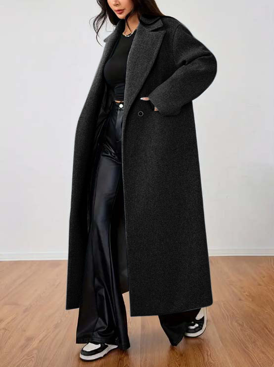 Long Lapel Wool-Effect Coat For Women In Neutral Shades